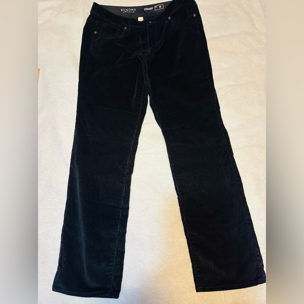Sonoma Life & Style Women's Straight Corduroy Pants, Size 14. Color: Black.